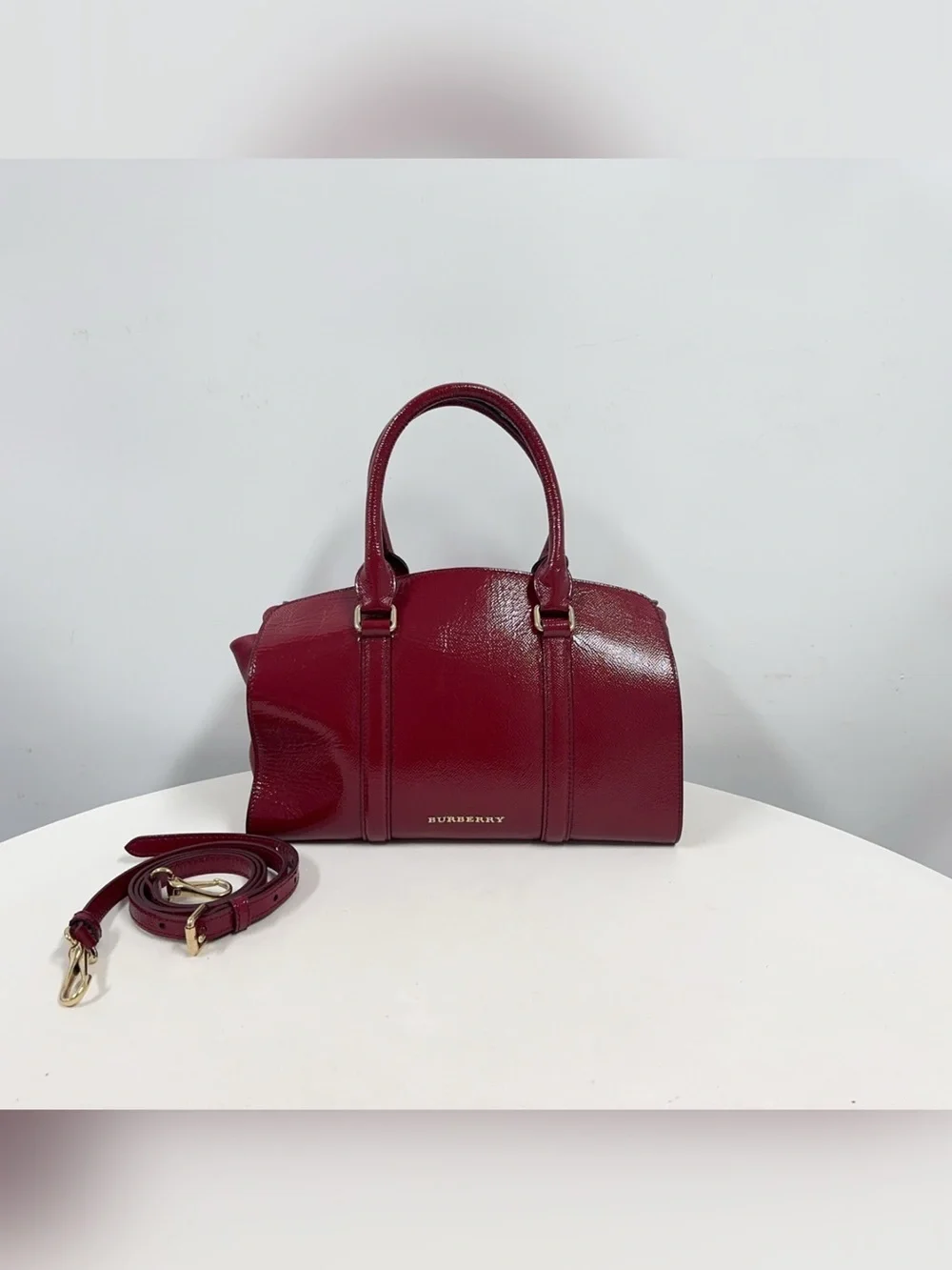 Burberry Burgundy Leather Satchel with Gold Hardware